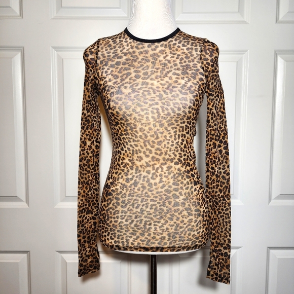 Enza Costa Tops - Enza Costa Pullover Semi-sheer Lightweight Leopard Print Mesh Top.